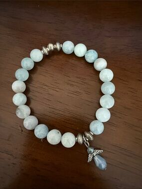 Beaded Light Blue Aquamarine Jade Angel Charm Bracelet